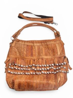 AmeriLeather Tutu Studded Leather Patchwork Shoulder Hobo Bag